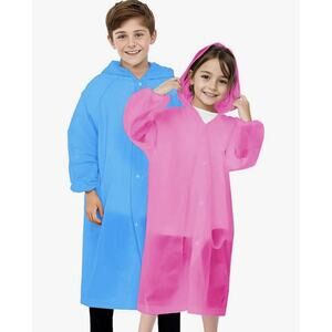 BFONS 2 Pack Reusable Raincoats for Kids, Pink & Blue One Size